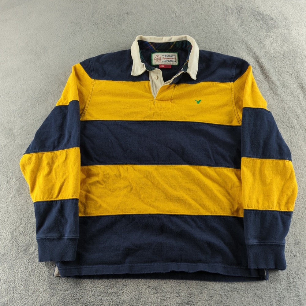 Vintage Y2K American Eagle Sportswear Rugby Shirt Mens Large Blue Yellow Polo